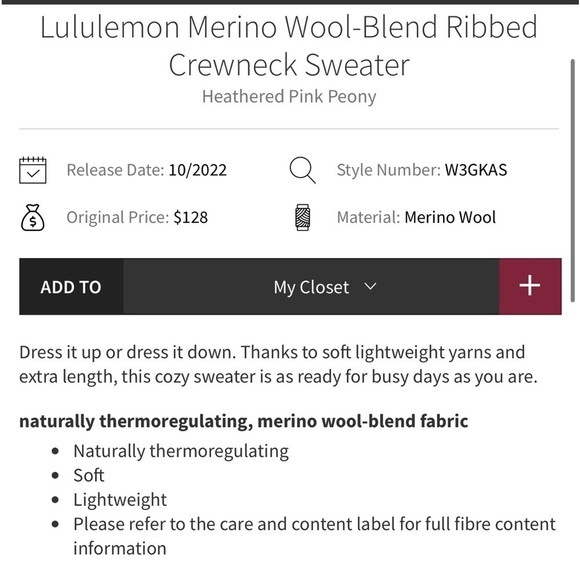 Lululemon. Pink Merino Wool Ribbed Crewneck Sweater - Picture 14 of 14